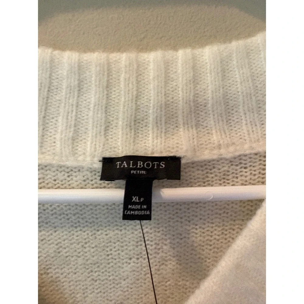 New Talbots Ivory Wool Blend V-Neck $100 Pullover Sweater PXL KH7249 07/25
